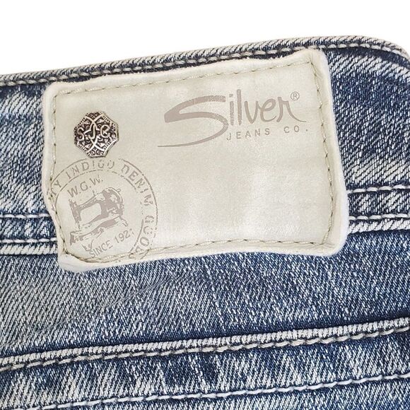 Silver Suki Bermuda Denim Jean Shorts Medium Wash Factory Fading Distressed 27 - Picture 7 of 14